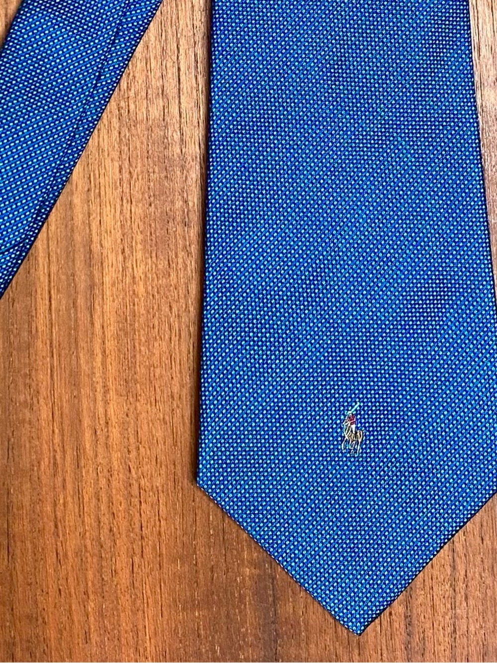 Ralph Lauren Handmade Silk Tie Blue Polo Pony Embroidered Logo Classic